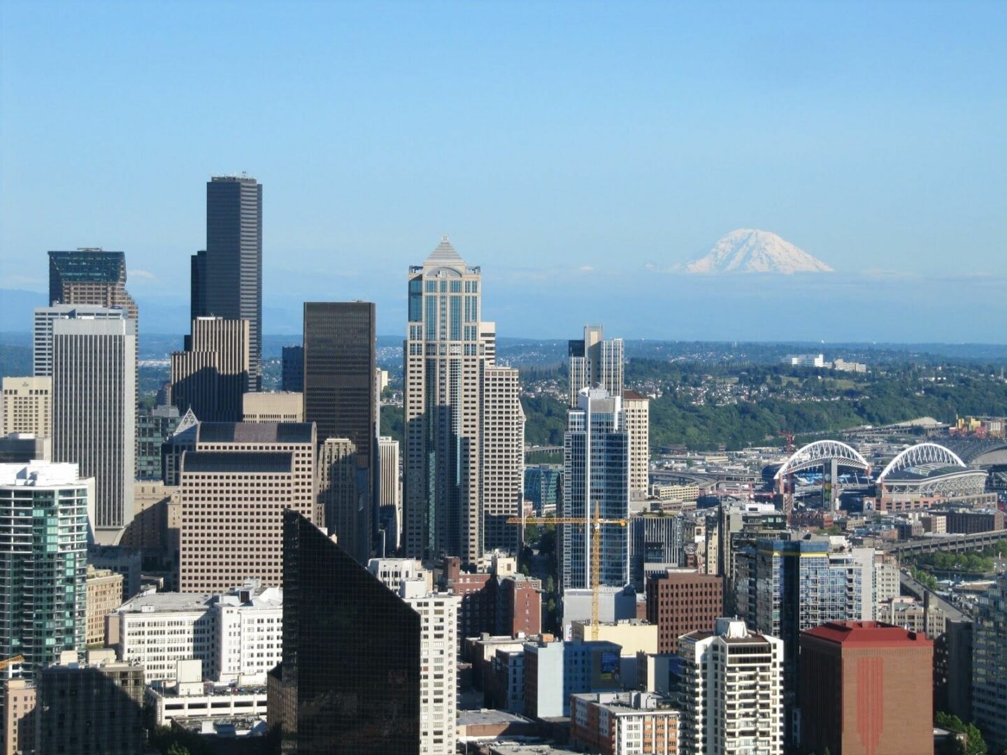 monte Rainier desde la Space Needle, downtown Seattle desde space Needle, skyline from space needle