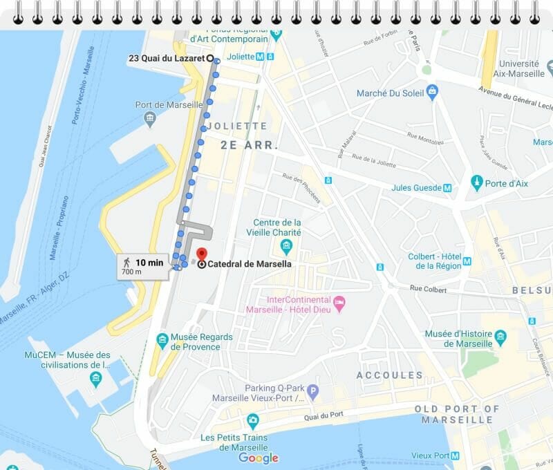 de la Joliette hasta la catedral de Marsella caminando