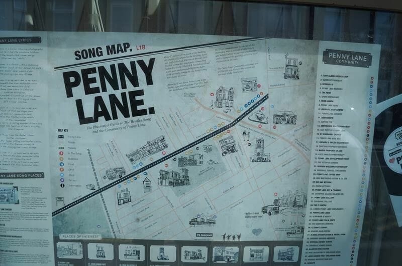 mapa de la canción de penny lane el Liverpool de los Beattles calles de canciones