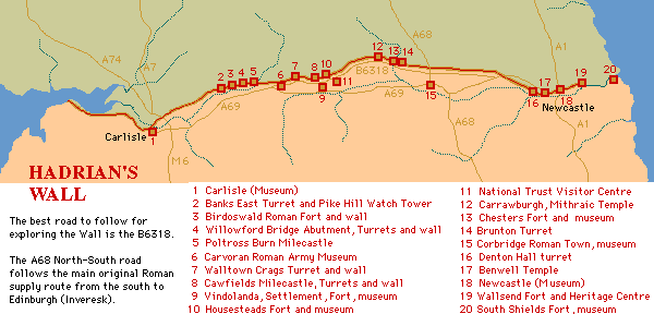 paradas del muro de Adriano