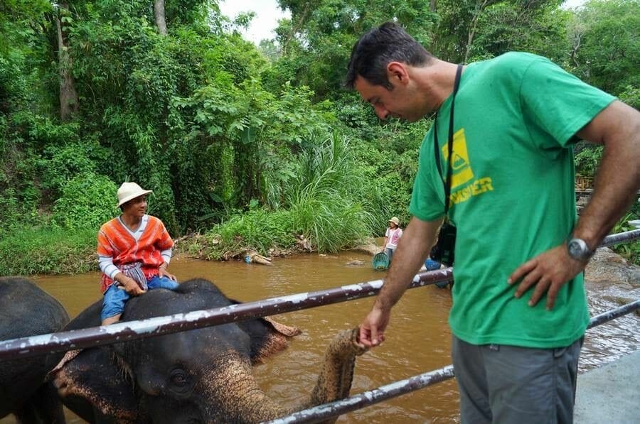 Baño de elefantes en el Elephant Park Chiang Mai