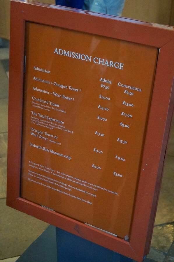 Admission charge, castillo de Ely