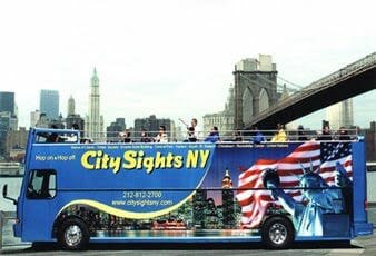 bus azul del City Sights NY bus turístico, bus turístico Nueva York, autobús turístico de New York