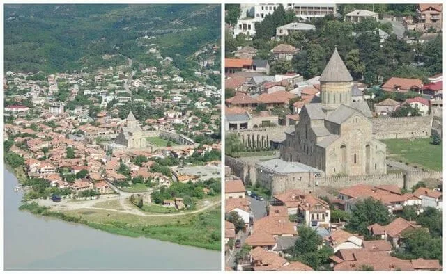 la catedral de Svetitskhoveli desde el Monasterio Jvari