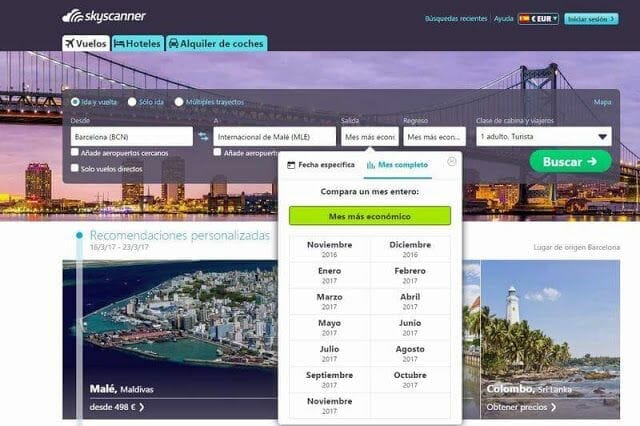 Skyscanner vuelos baratos a Maldivas