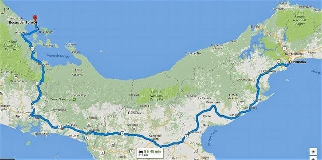 mapa Cómo ir de Bocas del Toro a Panamá 
