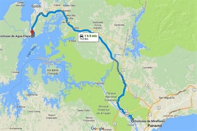  mapa cómo ir de la esclusa de Miraflores a Agua Clara