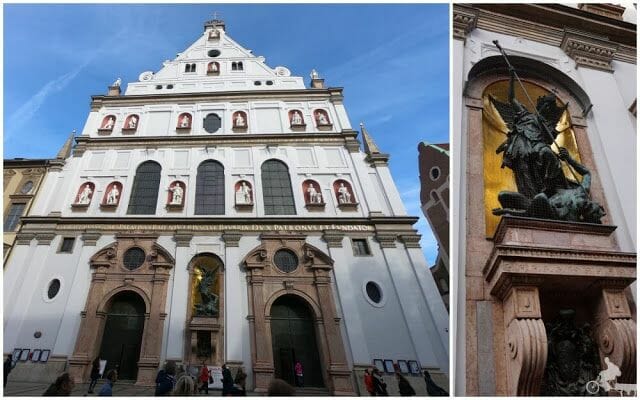 fachada de san miguel munich con escultura del arcangel