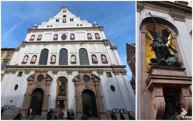fachada de san miguel munich con escultura del arcangel