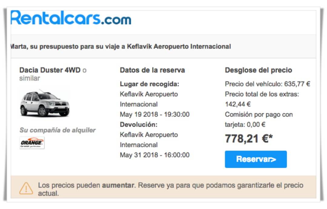 VIAJE A ISLANDIA PRECIO COCHE