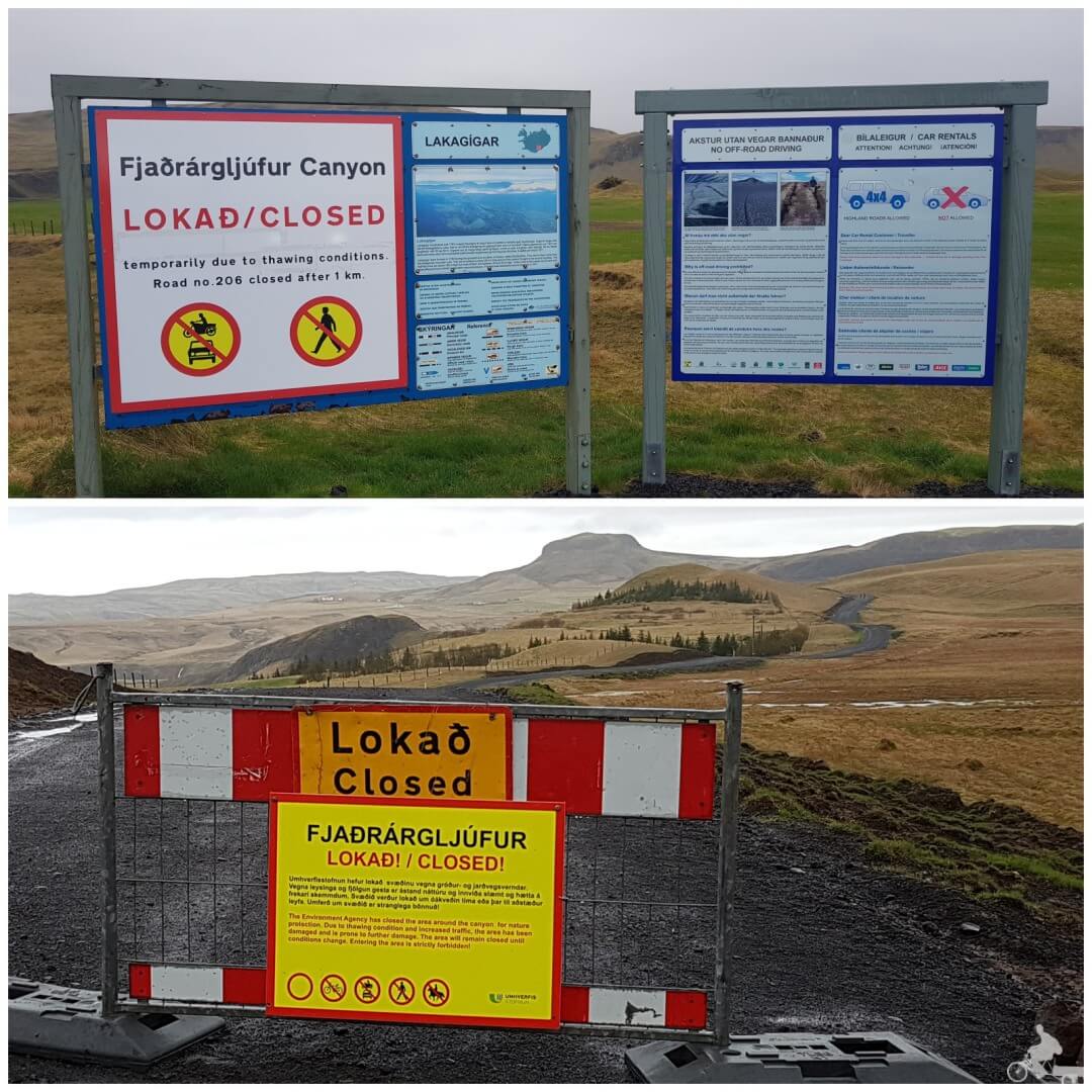 cartel cerrado Cañon Fjaðrargljufur