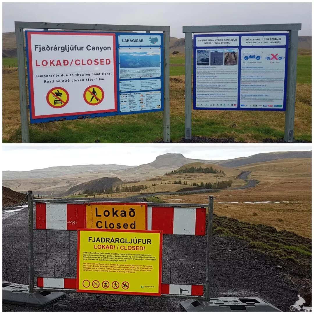 cartel cerrado Cañon Fjaðrargljufur