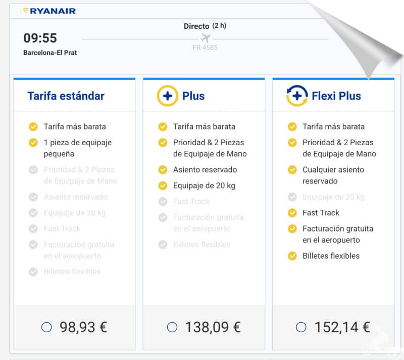 ryanair tarifa estandar equipaje
