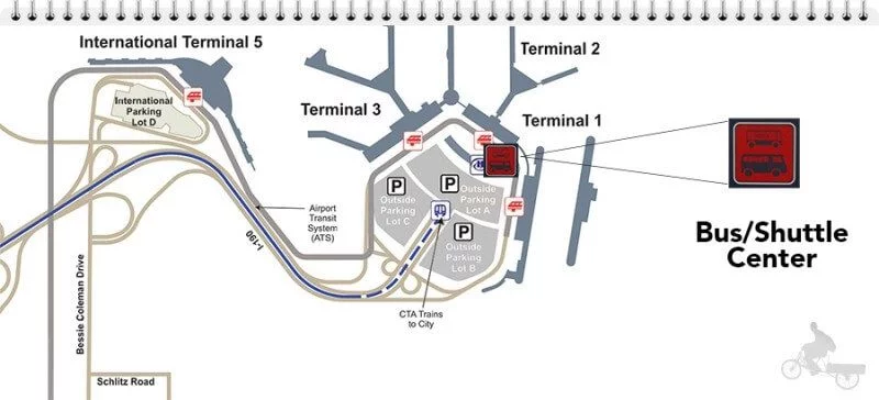 mapa bus aeropuerto de chicago al centro