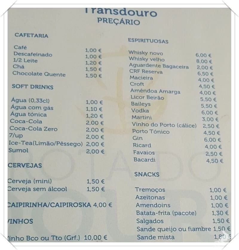 precios bebidas crucero duero oporto