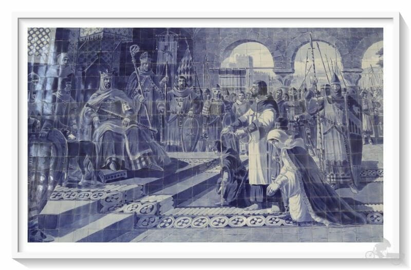 Egas Moniz con sus hijos y el rey Alfonso VII de León y Castilla en la Estacion de Sao Bento