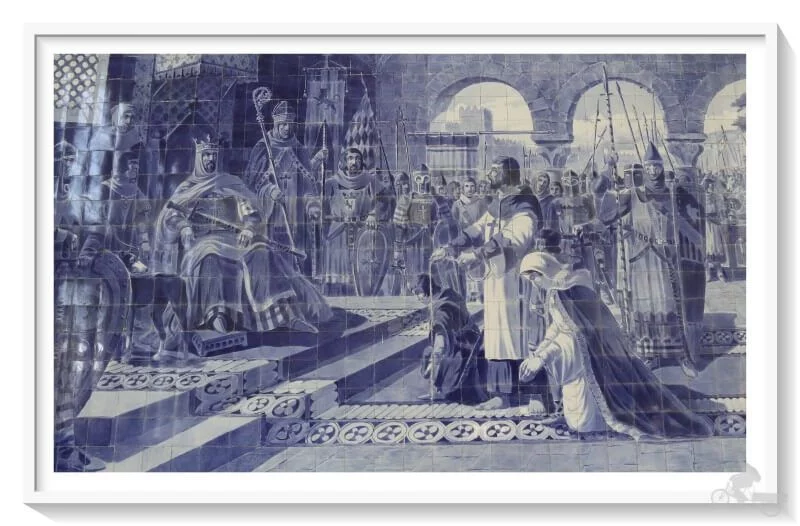 Egas Moniz con sus hijos y el rey Alfonso VII de León y Castilla en la Estacion de Sao Bento