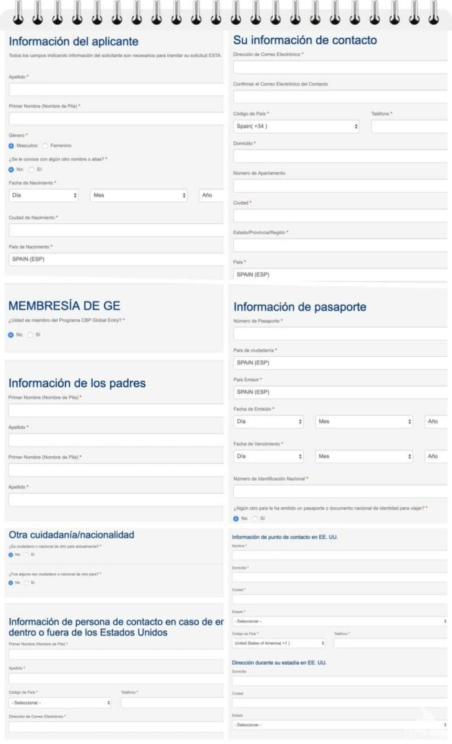 datos que rellenar en el esta eeuu