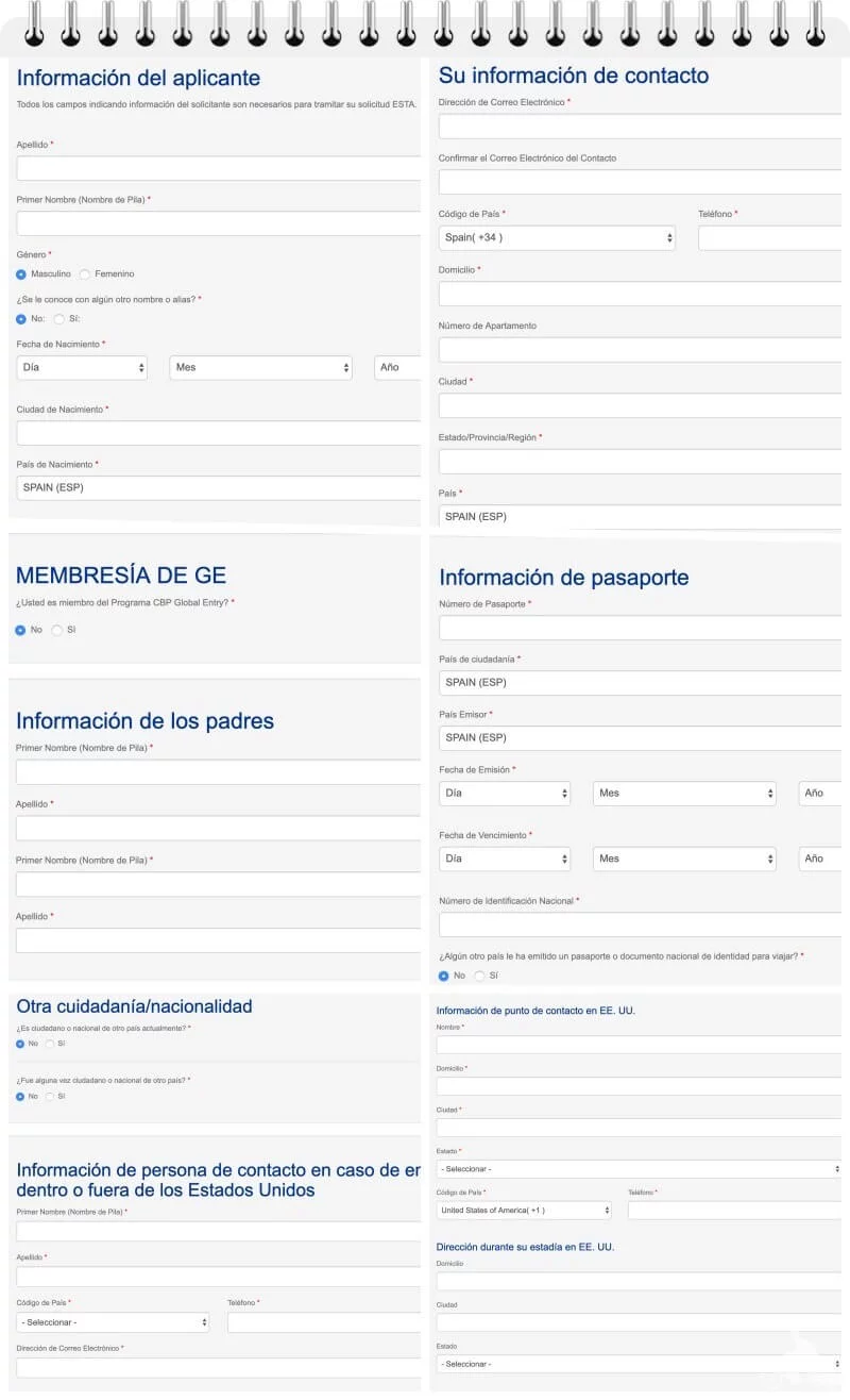 datos que rellenar en el esta eeuu