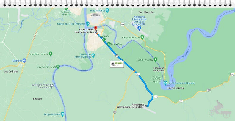 distancia desde el aeropuerto a Puerto de Iguazú