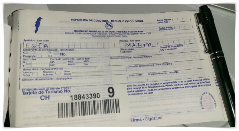 tarjeta turística de isla San Andrés