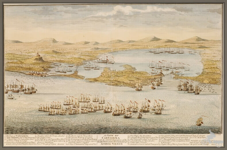 dibujo de la bahía de Cartagena de Indias en 1741