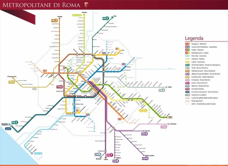 Mapa Metro-Tren Roma cómo ir del aeropuerto de Roma Ciampino al centro