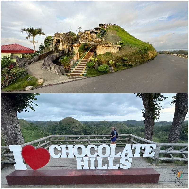Cartel de Chocolate hills y montaña del mirador 