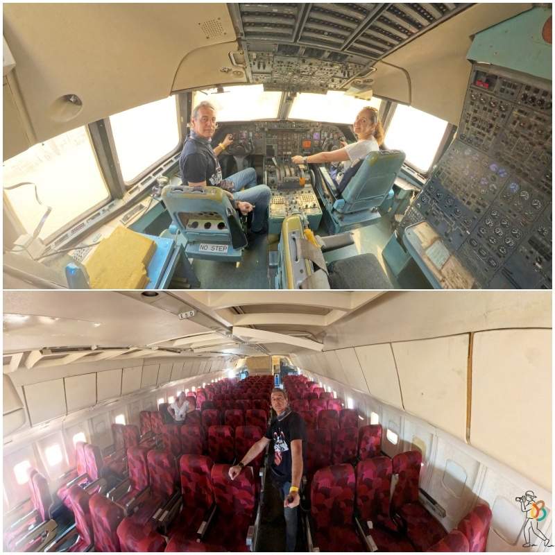 cabina e interior avión abandonado de Cotonou