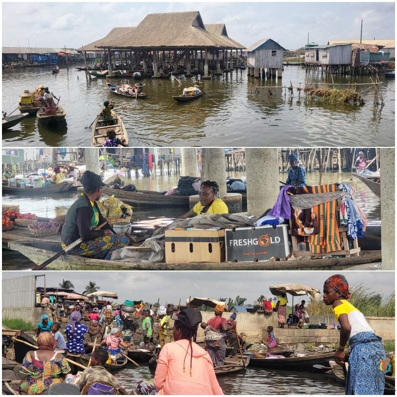mujeres en el mercado flotante ganvie