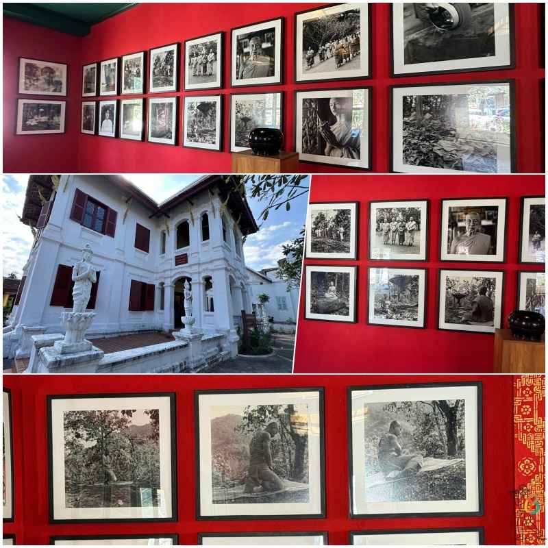 Exposición del Buddhist Archive de Luang Prabang con fotos históricas de monjes.