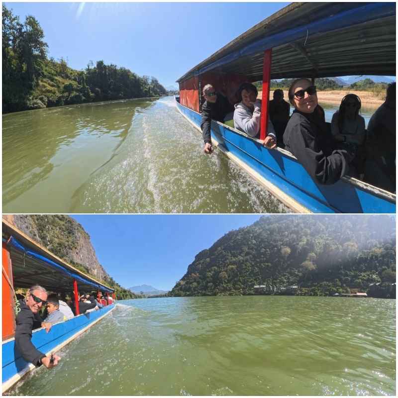 navegando en barca por el río Nam Ou hacia Muang Ngoy en Laos