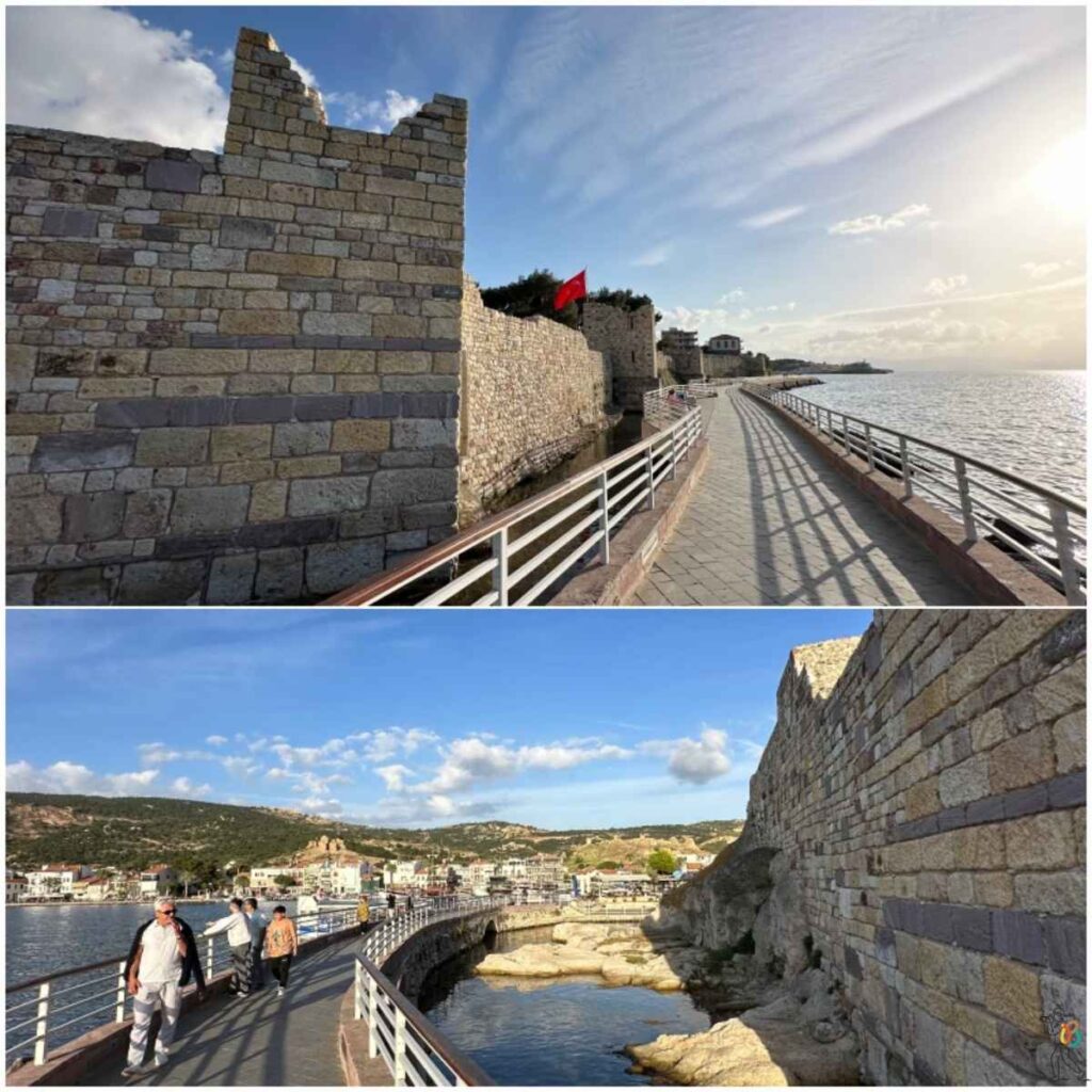 pasarelas alrededor de la fortaleza de Foça junto al mar